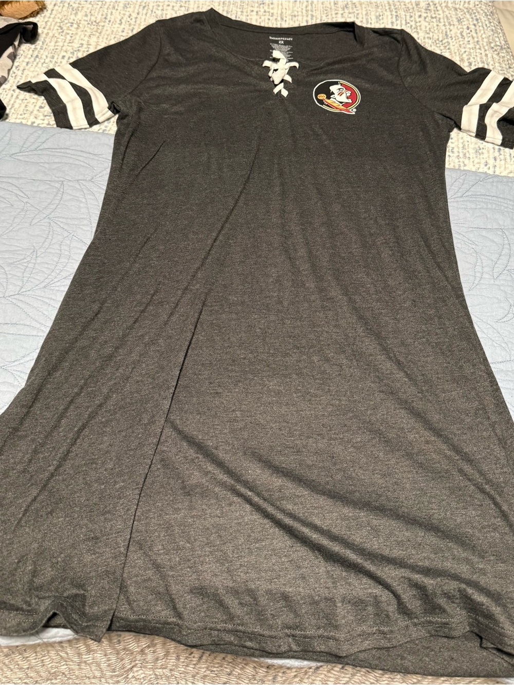 Women's Dark Gray Lace-Up Sleep Shirt with Team Patch